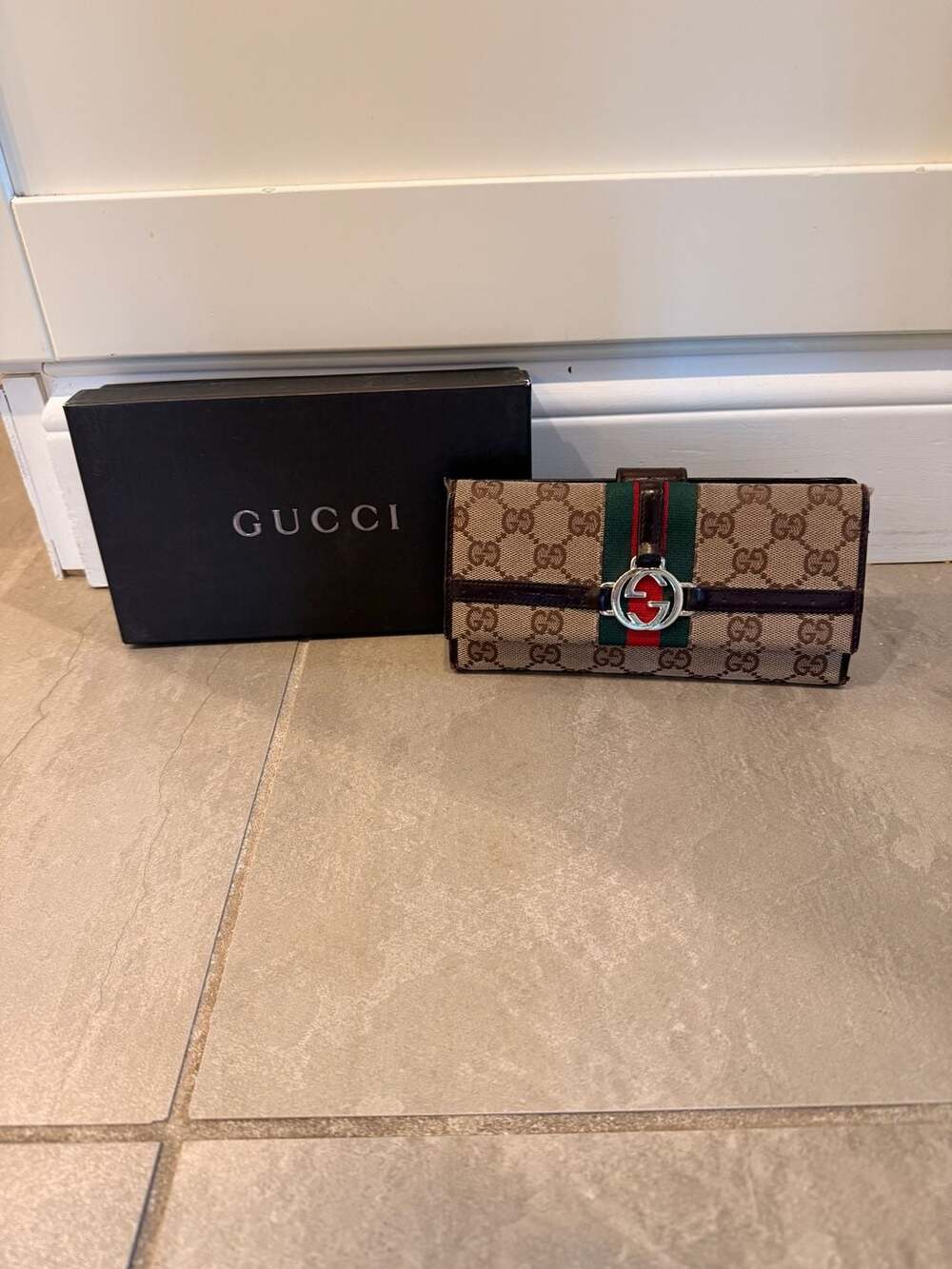 Gucci Vintage GG Canvas Web Stripe Interlocking G Continental Wallet